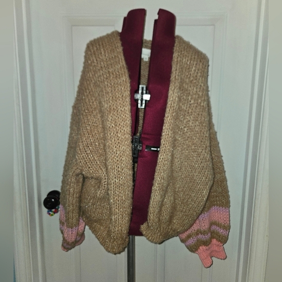 Anthropologie Sweaters - Anthropologie Tan and Pink Cardigan Sweater